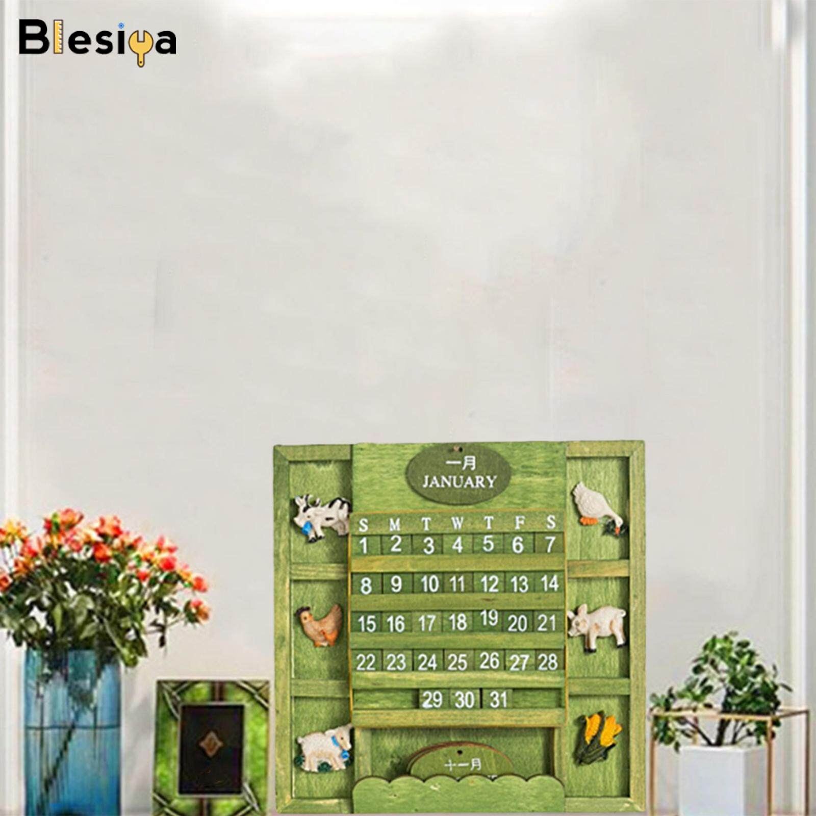 Blesiya Chic Wall Desk Calendar Wooden Calendar Planner for School Home Office