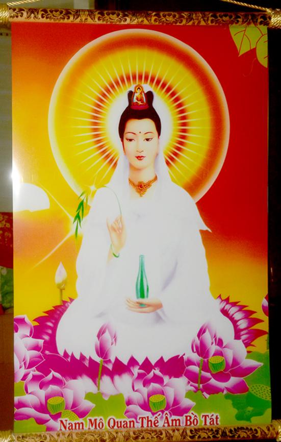 [HCM]Tranh Ngài Quan Thế Âm Bồ Tát  nẹp gỗ khổ 46x62cm-Nhiều mẫu