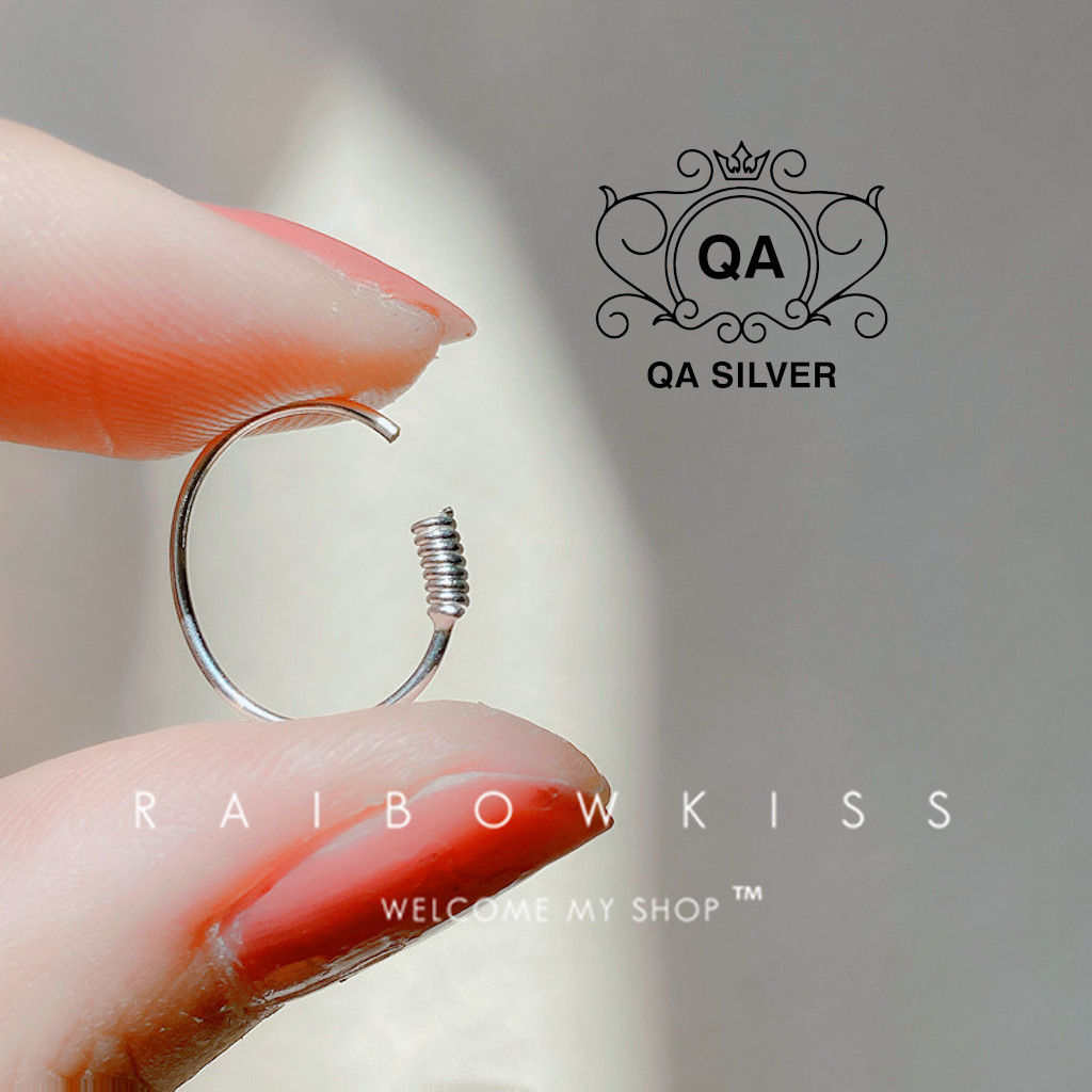 Khuyên tai bạc 925 lò xo bông vòng tròn cuộn nam nữ unisex S925 WIRE QA SILVER Earrings EA200403