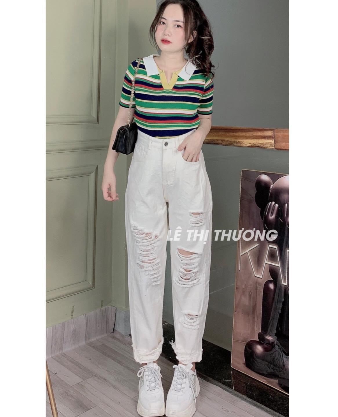 Baggy Jeans Lưng Cao Rách Nhiều
