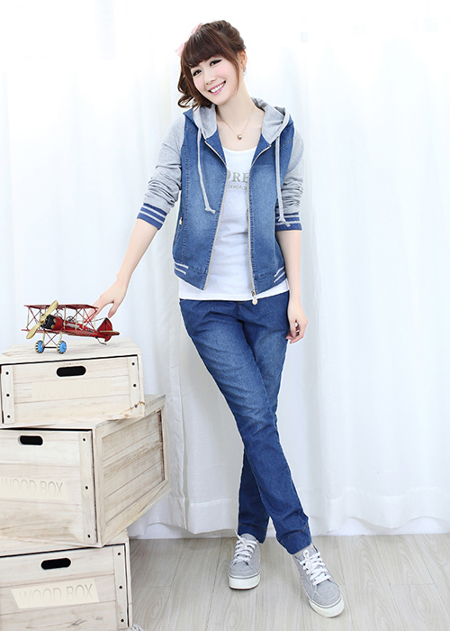 Áo khoác jean denim có nón cổ