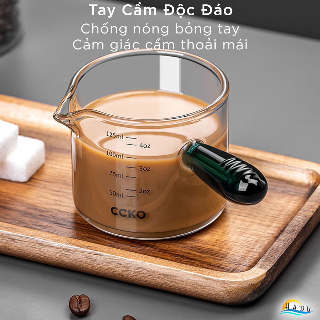 Cốc Pha Cà Phê, Trà Bằng Thủy Tinh Borosilicate CCKO 150ml, Ly/Tách Chịu Nhiệt -20°C đến 150°C, Chống Sốc Nhiệt, Có Tay Cầm, Cao Cấp