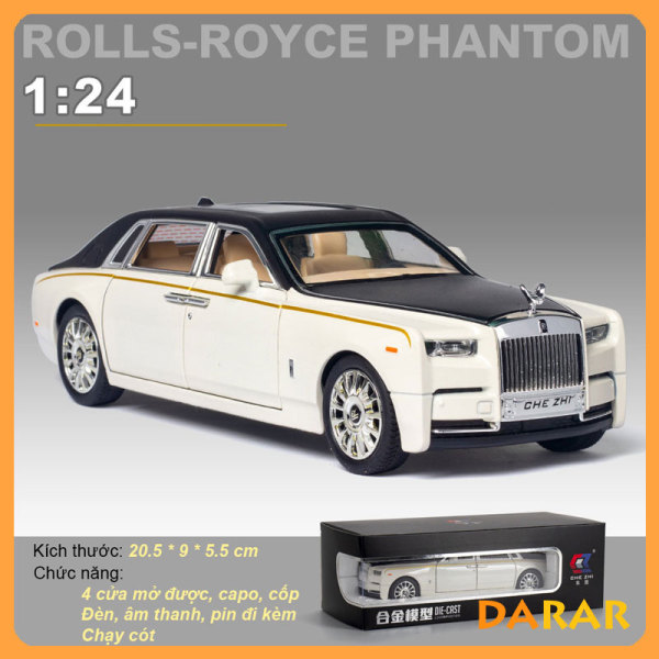 MÔ HÌNH XE Ô TÔ Rolls-Royce Phantom VIII màu Trắng phối đen CHEZHI đúc Kim Loại | Tỉ lệ 1:24