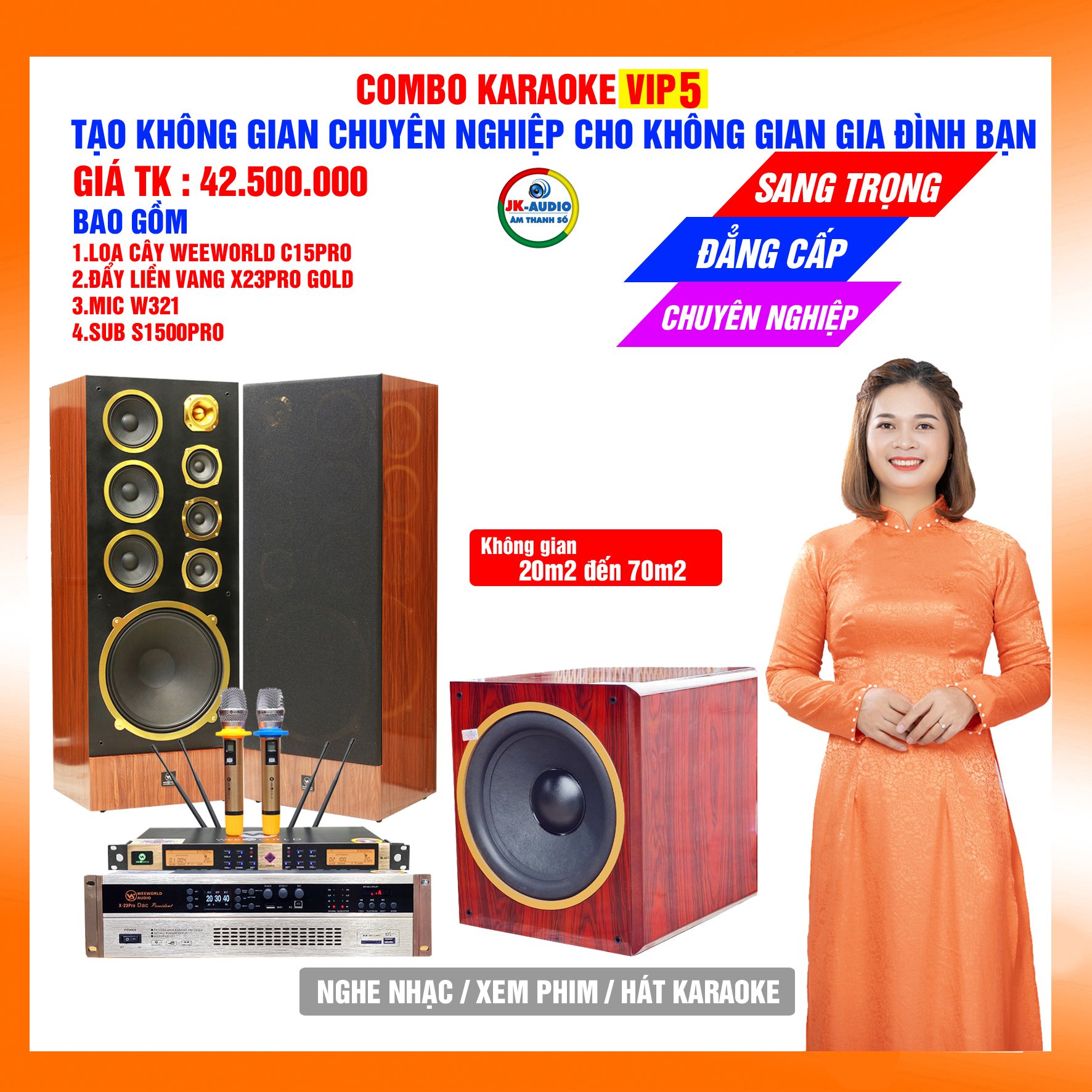 Bộ dàn karaoke gia đình weeworld: loa weeworld c15 pro + sub s1500pro + đẩy x23pro + mic w321