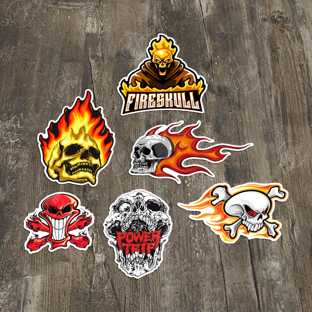 Bộ 20 hình dán decal sticker đầu lâu lửa