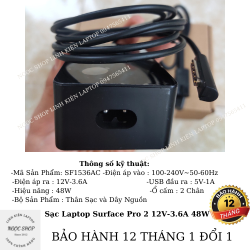 Sạc Microsoft Surface 30W 48W 65W Surface Pro 4 5 6 7 Book 1 2 RT Hub ProPlus Studio Laptogo