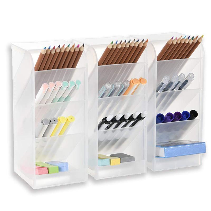 Mua 3 Pcs Big Desk Organizer- Pen Organizer Storage for Office, School, Home Supplies, Translucent White Pen Storage Holder, High Capacity, Set Of 3, 12 Compartments (White)