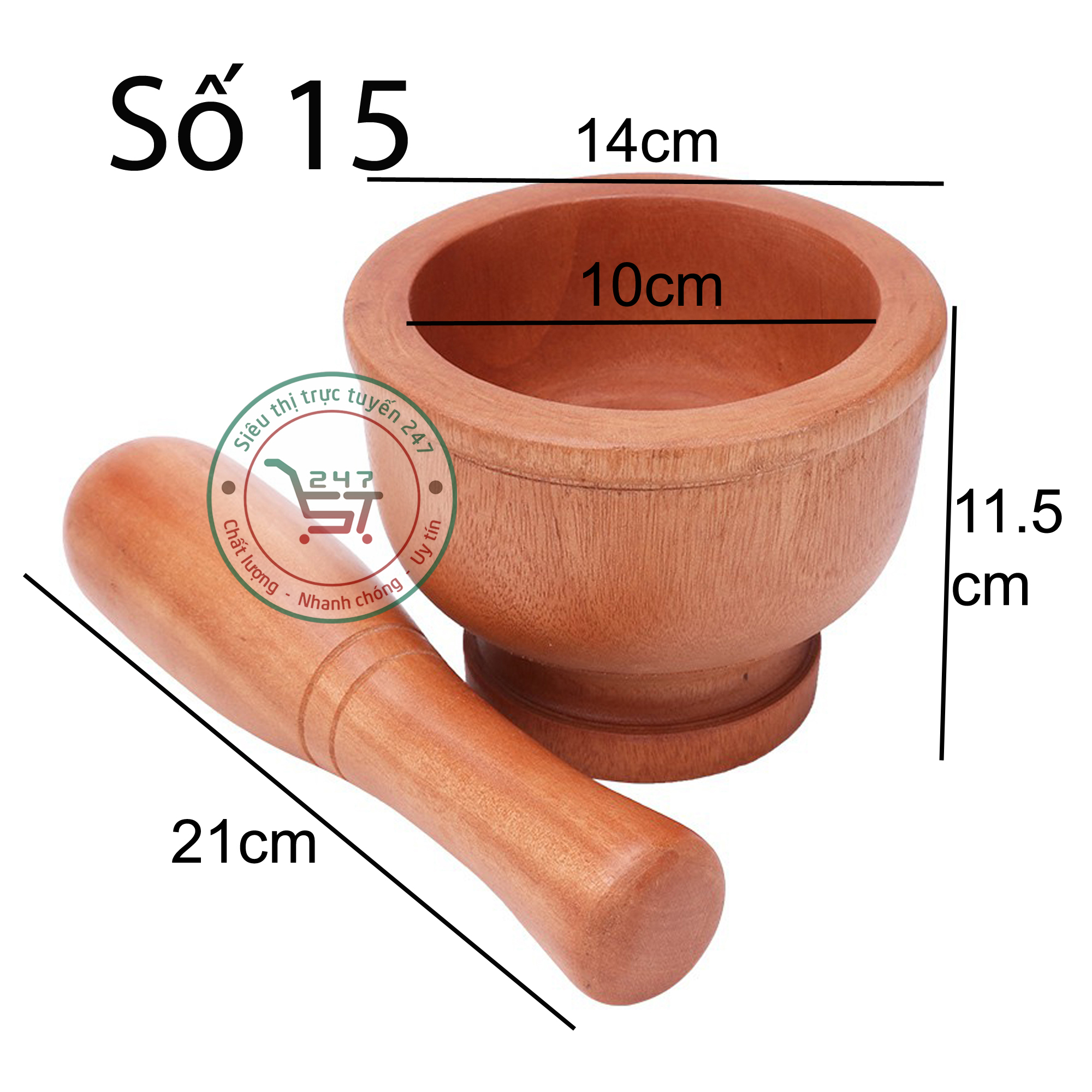 Bộ Chày Cối gỗ 15 nguyên khối giã tỏi ớt thịt cá là đồ dùng nhà bếp tiện dụng trong gia đình