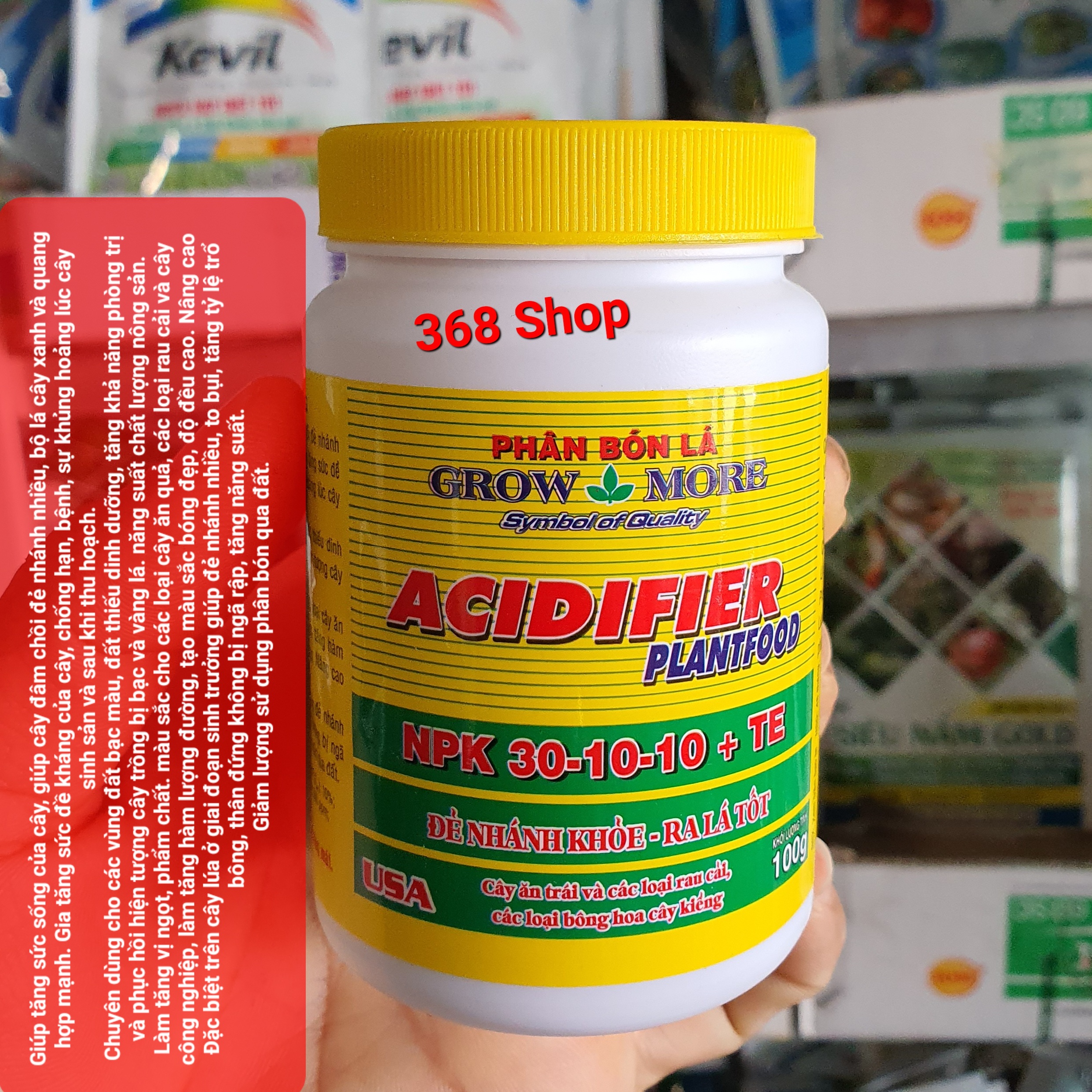 (Combo 5 hủ)💎 Phân bón NPK 30-10-10+TE ACIDIFIER PLANTFOOD 🌱(Hủ 100gr) GROW MORE