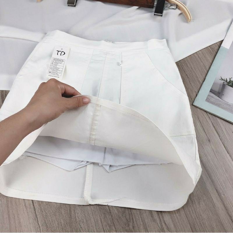Chân váy nữ ngắn kaki  lưng cao form chữ A 2 túi may kèm quần màu trắng màu đen- chân váy nữ Hàn Quốc - chân váy nữ ngắn học sinh