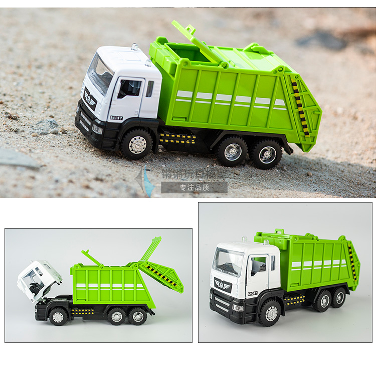 Xe ô tô chở rác đồ chơi mô hình xe có âm thanh và đèn cabin xe bằng sắt tỉ lệ 1:50