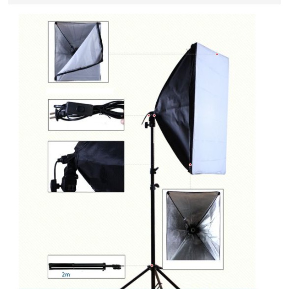 Đèn Chụp Ảnh Sản Phẩm, Bộ Đèn Studio, quay phim, Livestream chuyên nghiệp, chân đèn cao 2m kèm Softbox 50x70cm