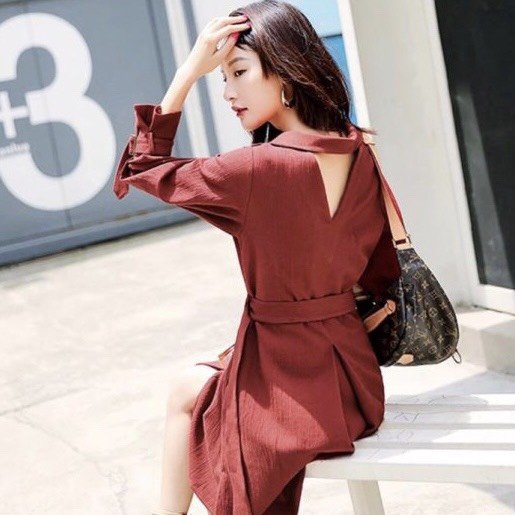 [HCM]Đầm cam đất tay lỡ kèo đai (kèm hình thật nhà Bo)
