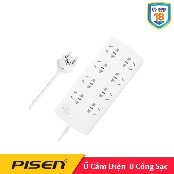 Ổ cắm điện Pisen 008-EP (8x AC , 8 Ổ điện ) - BH 18 Tháng