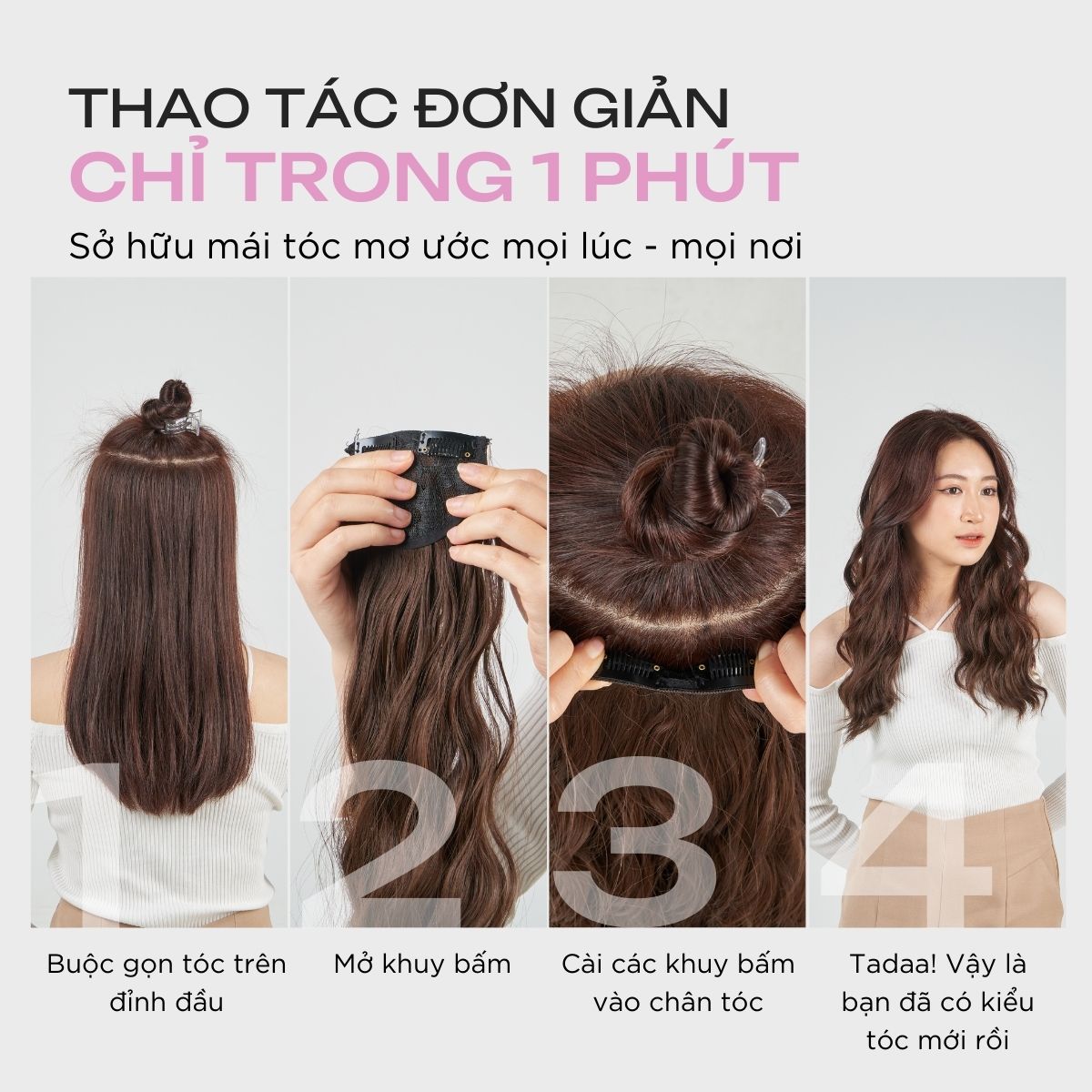 Tóc Kẹp Dải 3 Mảnh CAPELLI Dáng Xoăn Xù