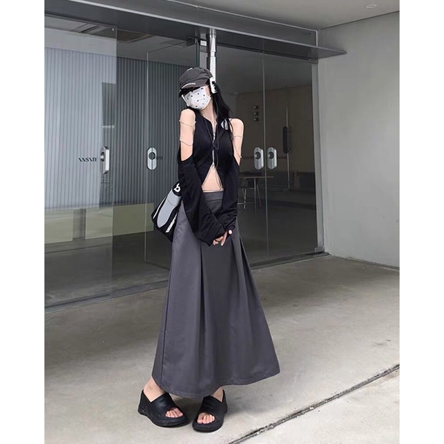 (Sẵn - Ảnh thật) CHÂN VÁY XÁM DÀI 2 LƯNG V17 | Sugarblingbling