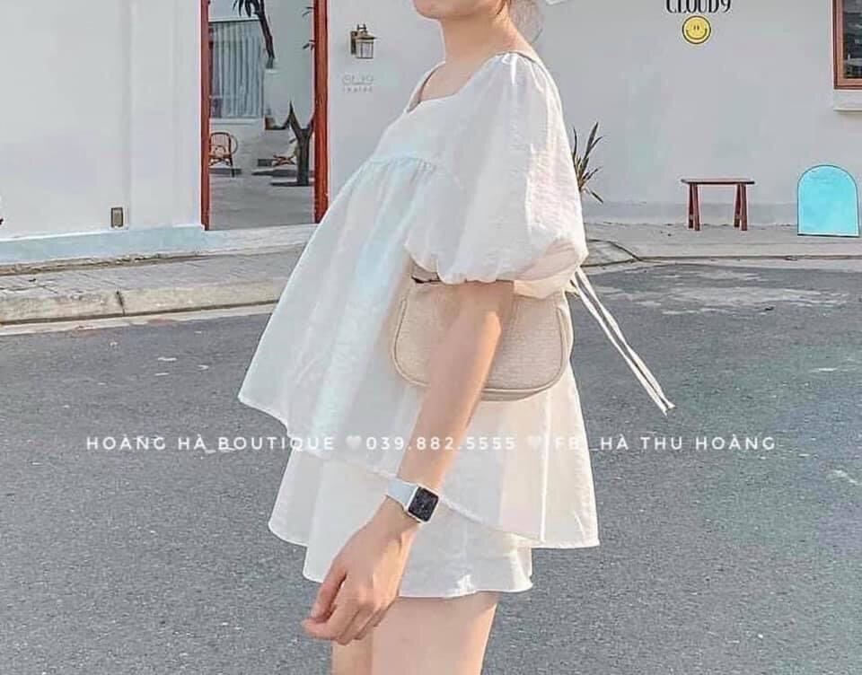 Set bộ tay phồng và quần váy chất voan mịn