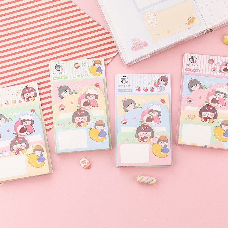 Set 4 loại giấy note cute, giấy note ghi chú dễ thương 4in1 gấu cartoon sticky note ins