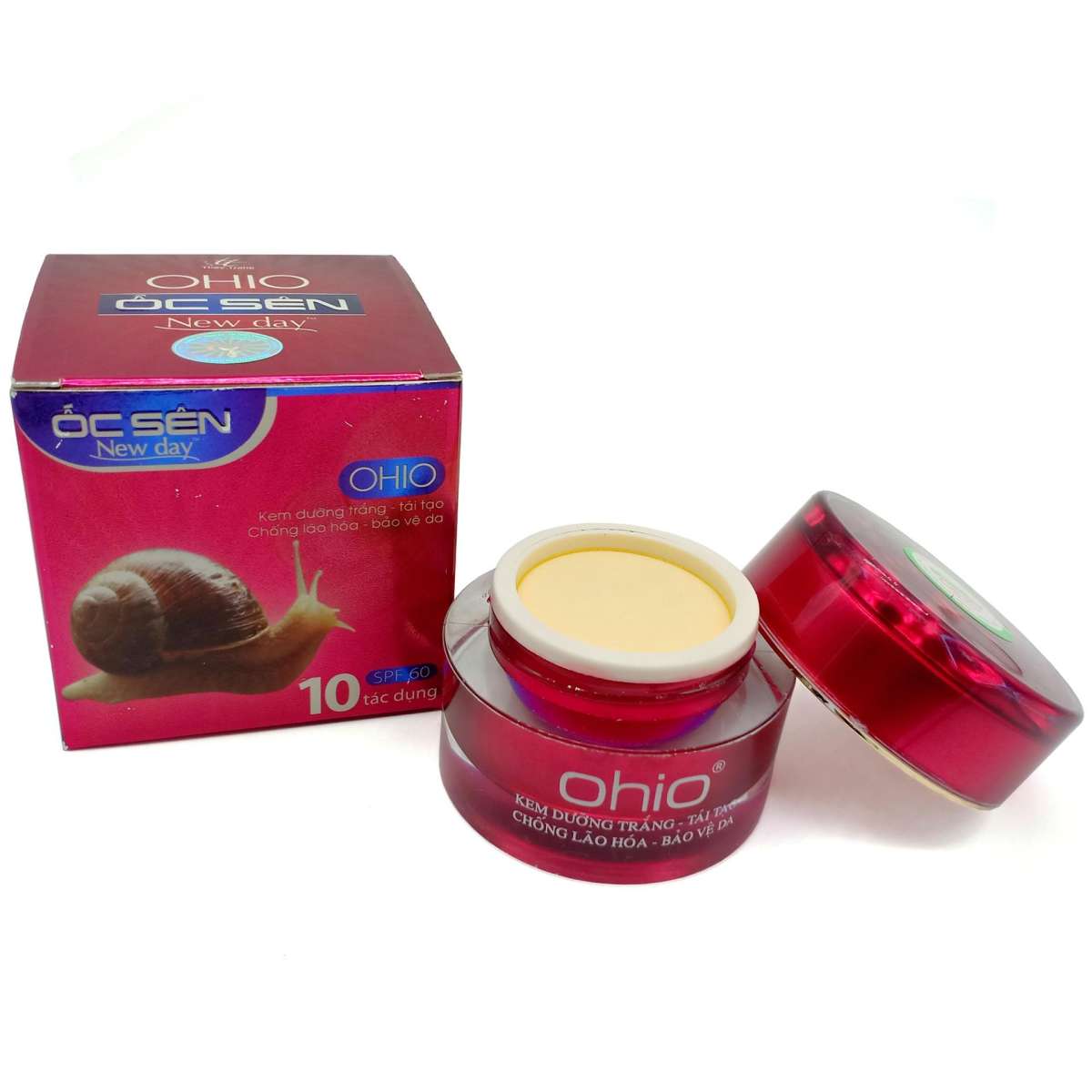 [HCM]Kem dưỡng trắng – Tái tạo – Chống lão hóa – Bảo vệ da 10 tác dụng Ohio Ốc Sên New Day 30g (Đỏ nâu)