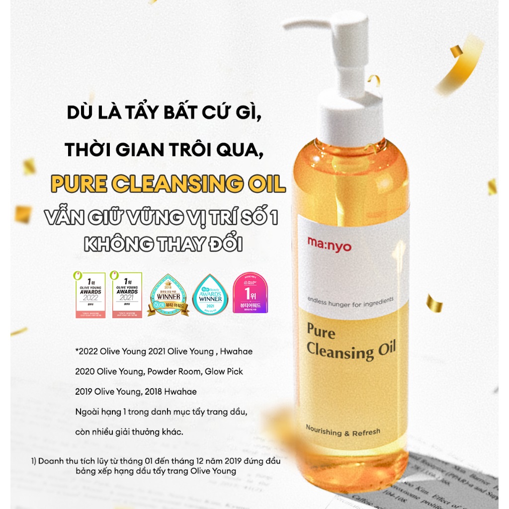 Dầu tẩy trang ma:nyo Pure Cleansing Oil sạch sâu, dịu nhẹ, tăng độ ẩm da 200ml