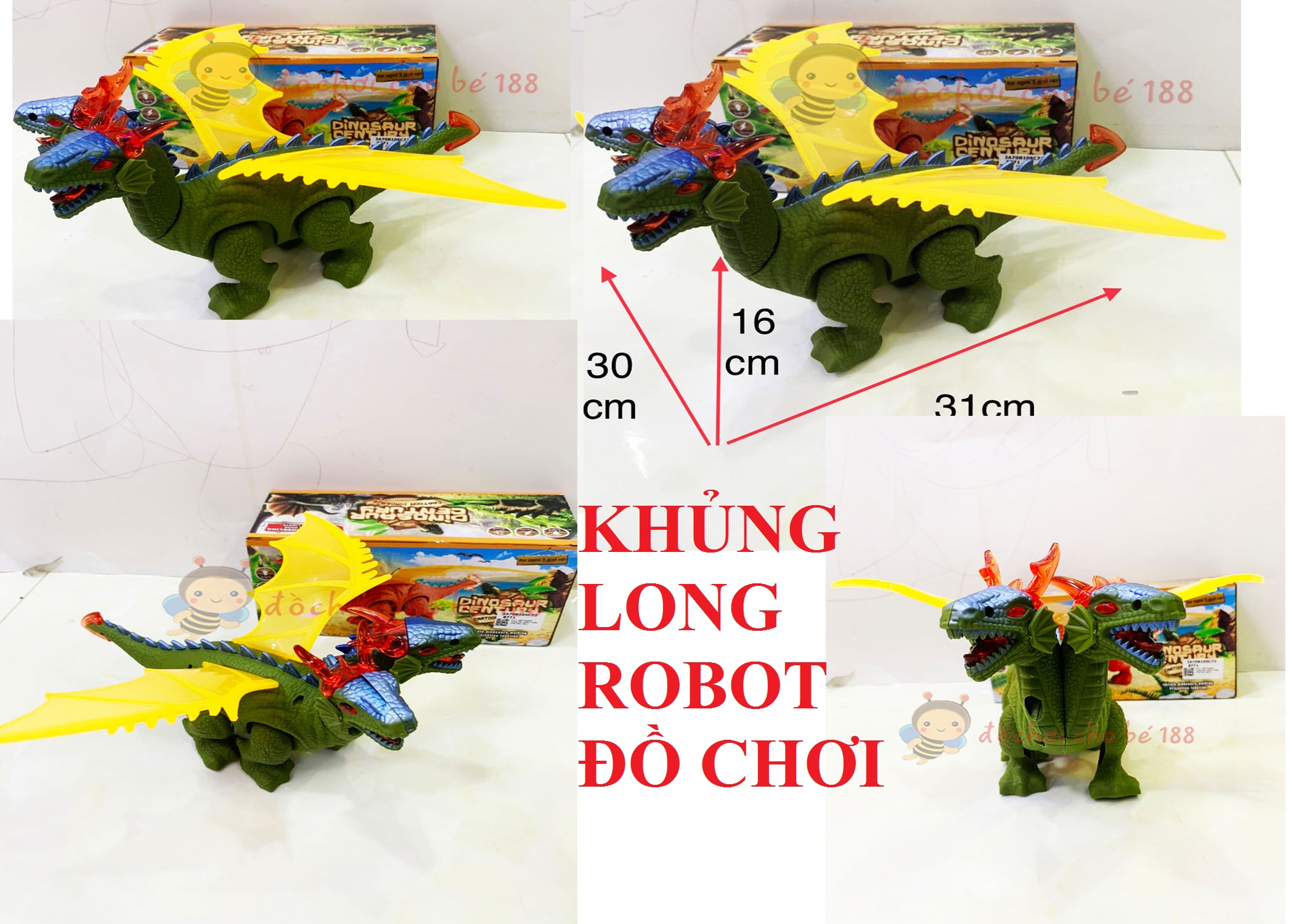 Đồ chơi trẻ em khủng long một đầu có nhạc có đèn, khủng long 2 đầu chiếu hình 3D dinosau