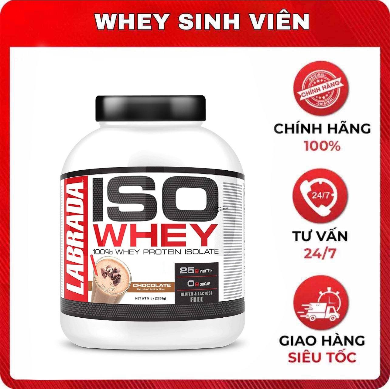 Labrada ISO WHEY, 25g Whey Protein Isolate 100%, Hỗ Trợ Tăng Cơ, BCAA