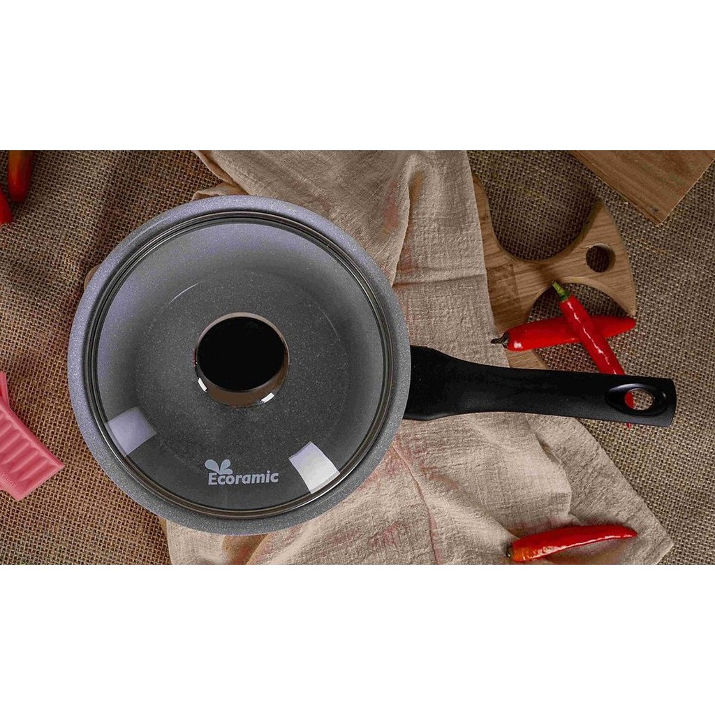 Quánh nấu cháo bột Ecoramic đúc ceramic vân đá chống dính đáy từ 18cm ( màu xanh / màu hồng )