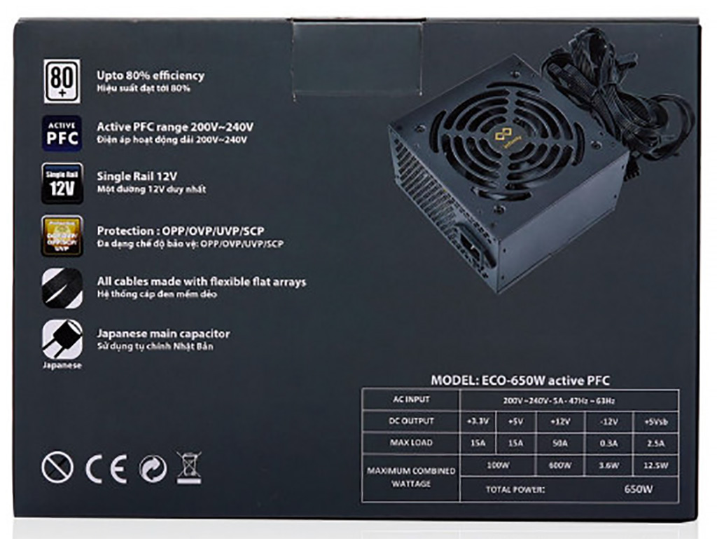 BỘ NGUỒN MÁY TÍNH INFINITY ECO 650W (80 PLUS/ACTIVE PFC/SINGLE RAIL)