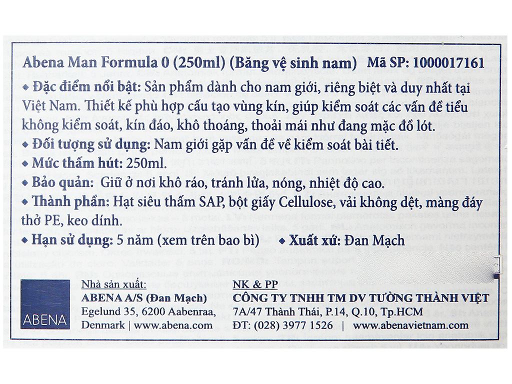 Băng vệ sinh Nam Abena Man Formula (15 miếng)