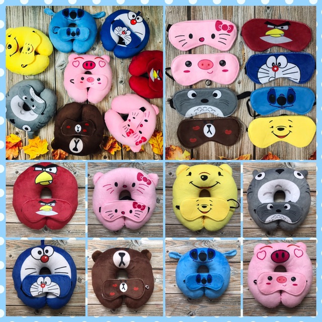 Gối kê cổ GẤU POOH + bịt mắt siêu cute dễ thương