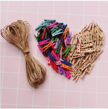 50 Kẹp gỗ kích thước 2.5cm TẶNG kèm 5m dây cói