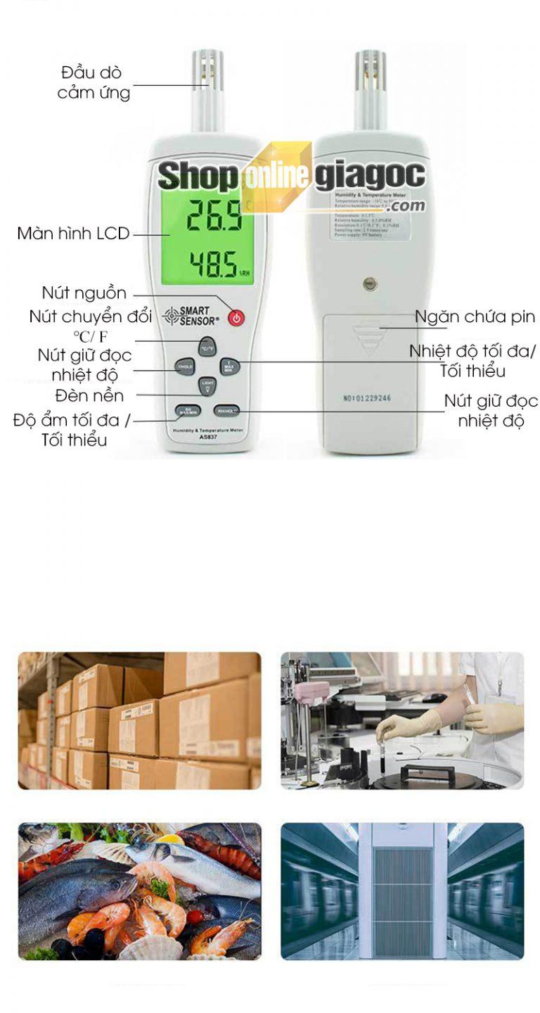 Máy Đo Nhiệt Độ Và Độ Ẩm Smart Sensor AS837