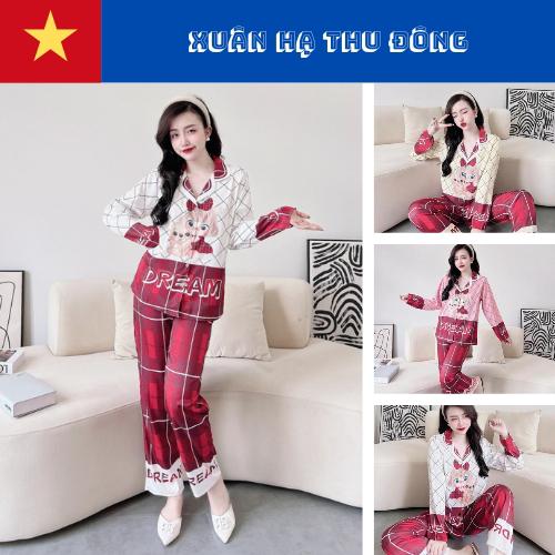 Bộ Pyjama lụa xước ánh kim cao cấp (free size: 45kg đến 65kg) HÀNG THIẾT KẾ MỚI.
