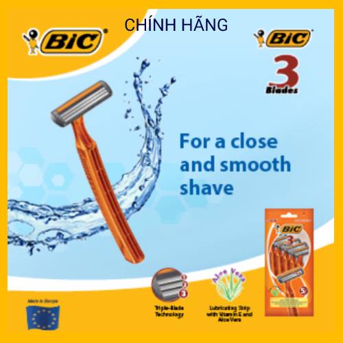 [CHÍNH HÃNG] 5 cây dao cạo râu BIC 3 lưỡi - gói 5 cây
