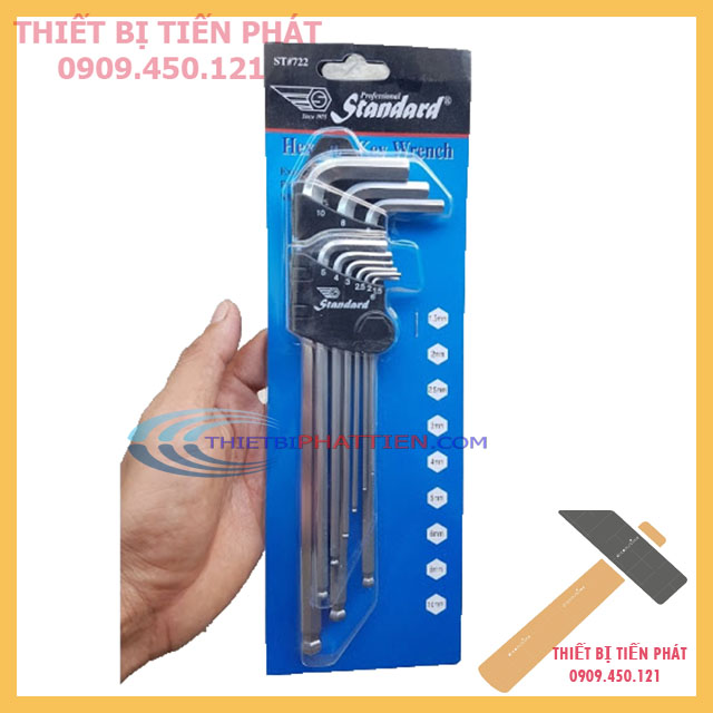 Bộ lục giác đầu bi hệ mét standard cao cấp 9 cây 1.5mm-10mm chính hãng