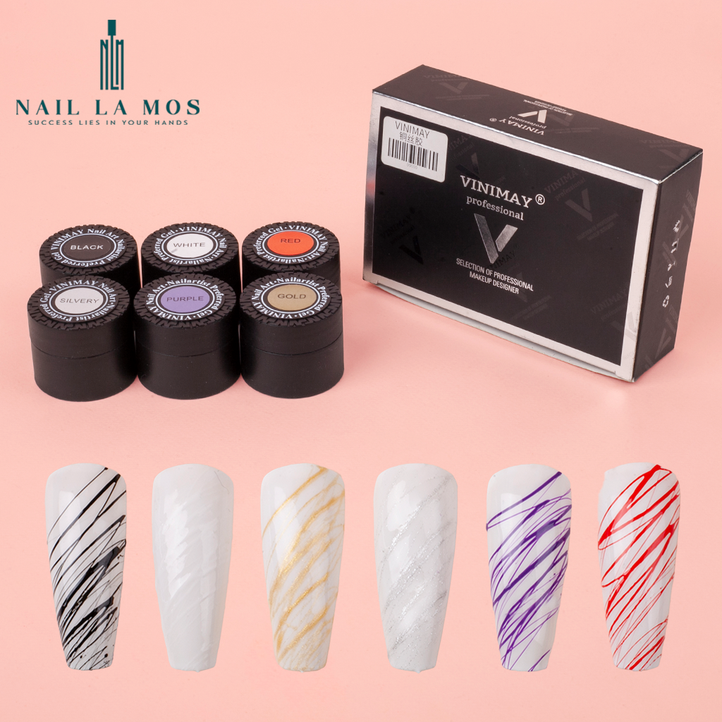 Set 6 hũ gel nhện Vinimay chính hãng chất đậm đặc - gel mạng nhện trang trí móng tay nghệ thuật