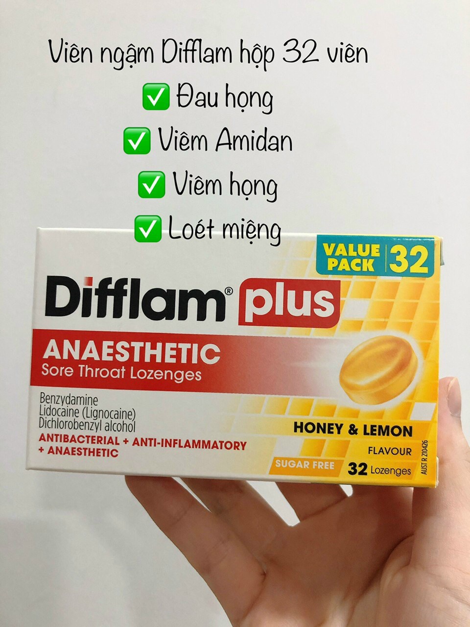 Kẹo ngậm chanh mật ong difflam plus hộp 32 viên
