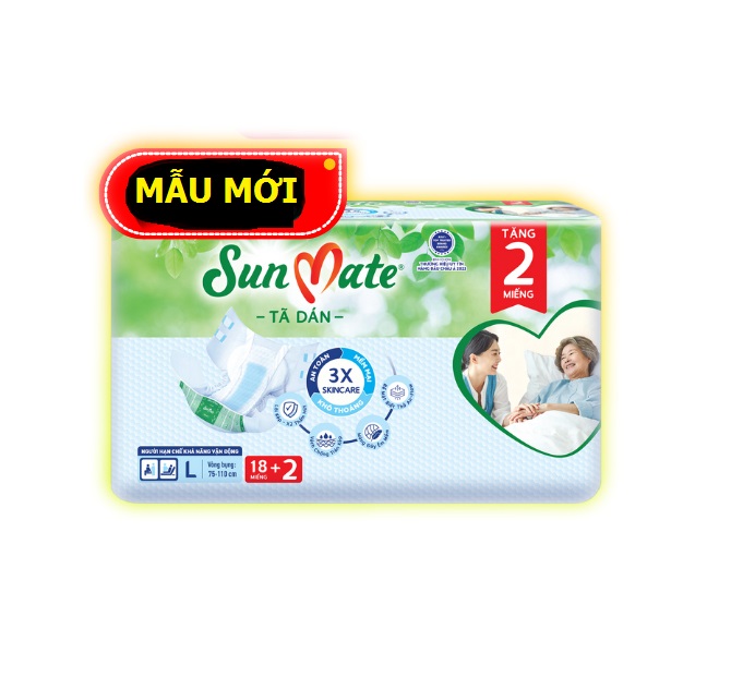 [HCM]  Tã dán SunMate size L18+2 (20 miếng) MẪU MỚI tã dán người lớn