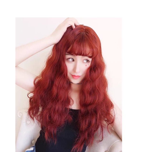 Tóc giả đỏ rượu 😍freeship❤️ tóc xù dài màu đỏ rượu - 8174