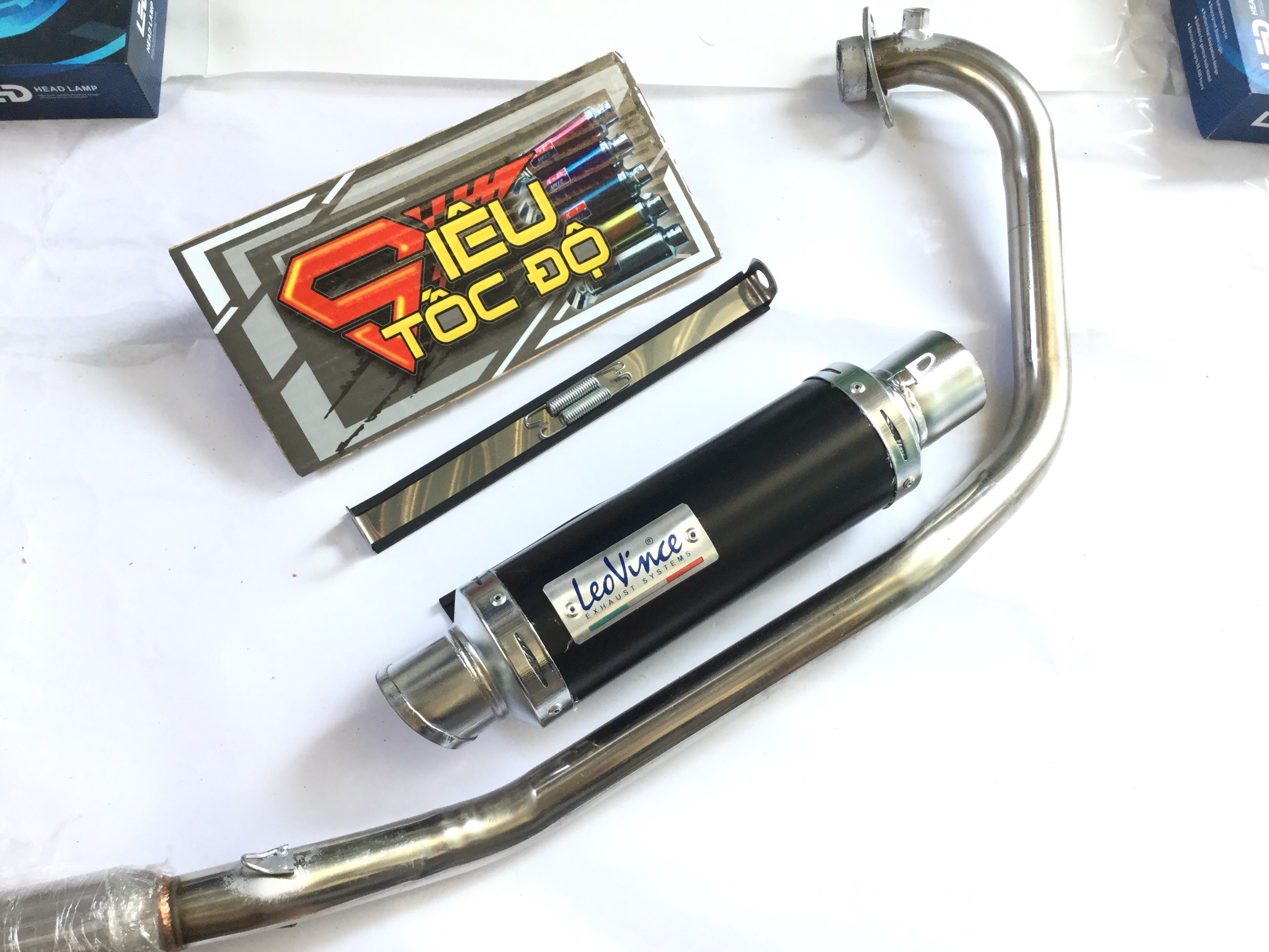 Pô leovince đen full pass treo lò xo bao gồm cả cổ pô độ cho xe raider xăng cơ..............