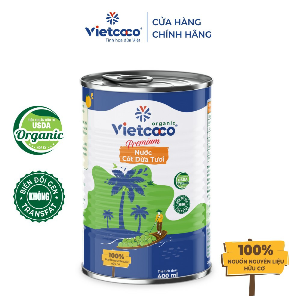 Nước Cốt Dừa Organic VietCoCo Lon 400g