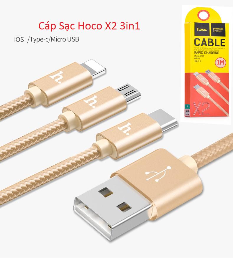 Cáp Sạc Dây Dù Đa Năng Hoco X2 3 in 1 - BH 12 Tháng