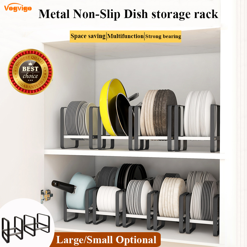 Plate Holder Dish Organizer Rack, Metal Non-Slip Stand Display Bowl Dish Organizer Racks Lids Cutting Board Drying Storage Stack Shelf for Kitchen Counter Cupboard and Cabinet Corner (Small / Large)