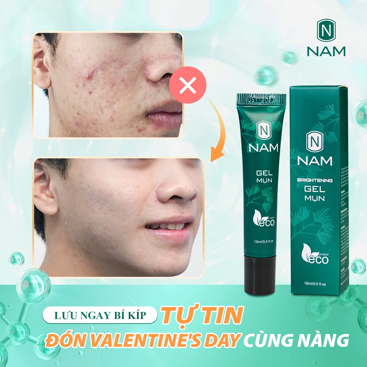 Gel mụn cho nam giới ECO Thiên Nhiên Việt xóa mụn thâm làm trắng da se khích lỗ chân lông 100% thiên nhiên không màu không mùi 15ml
