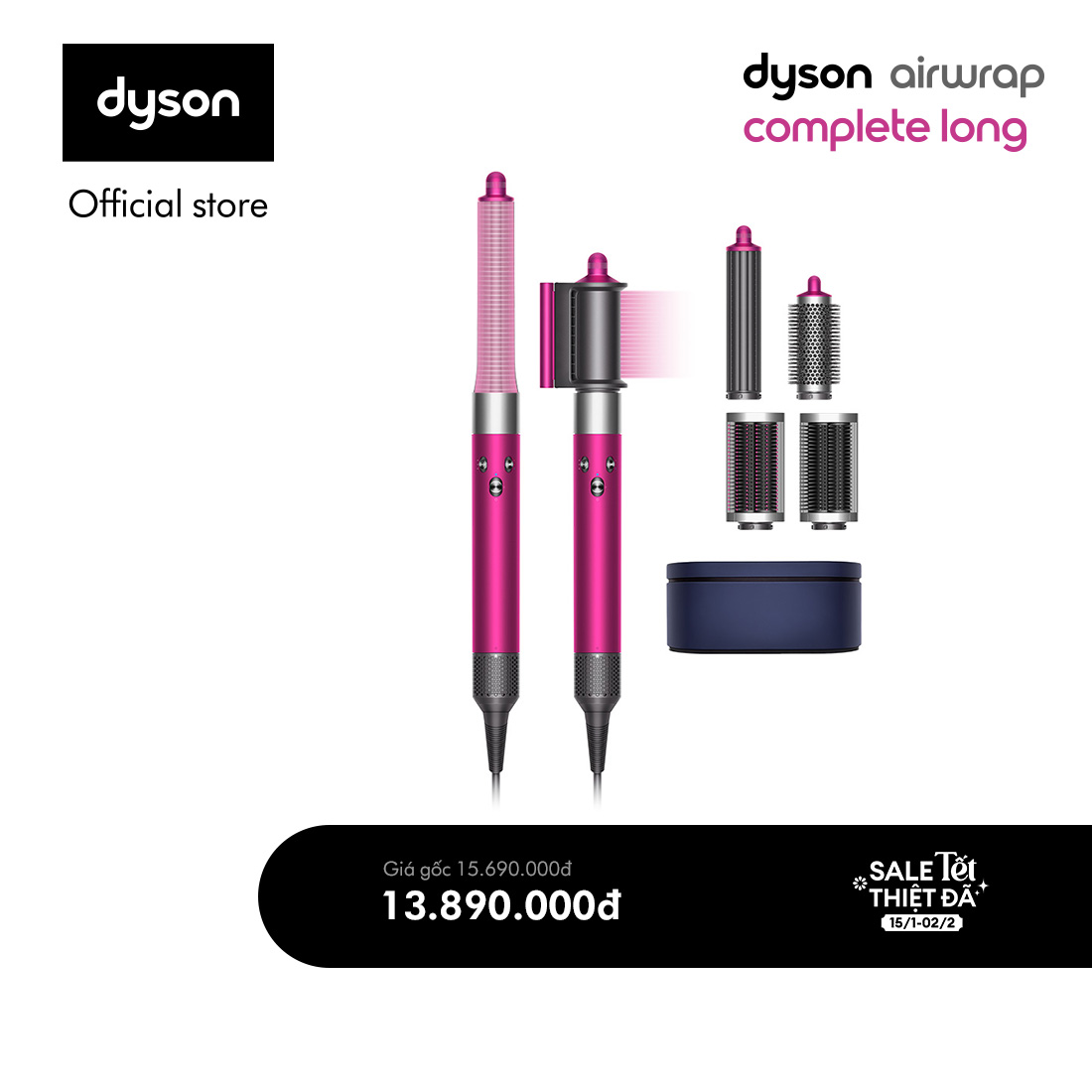 [Voucher Lazada Giảm 10% Tối đa 2 Triệu] Máy tạo kiểu tóc đa năng Dyson Airwrap ™ Complete Long (Hồng/Xám Trắng)