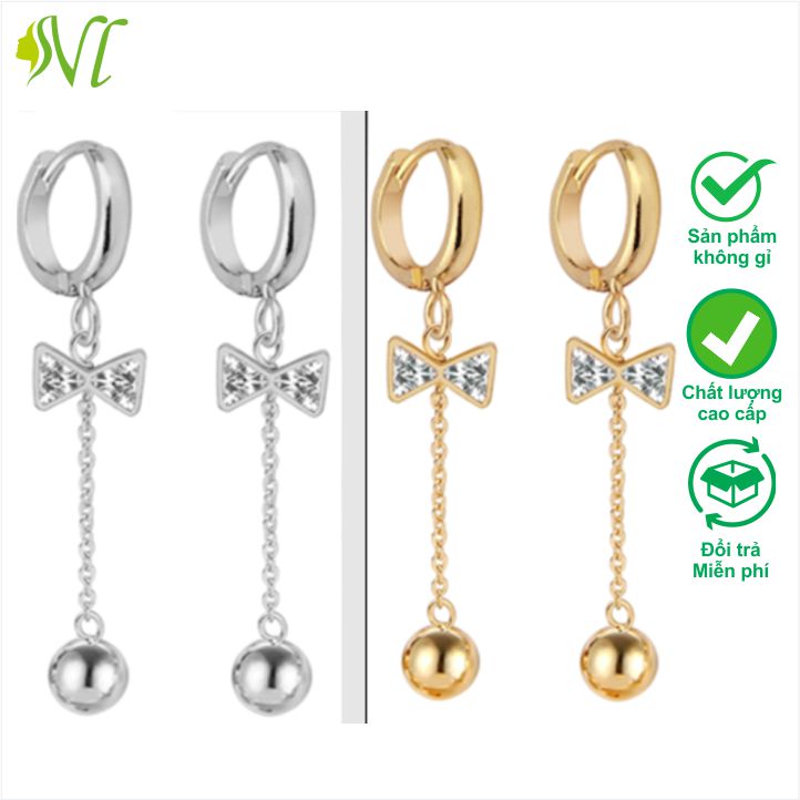 Bông tai nữ chiếc nơ màu vàng 24k  đính đá không đen - Người Đẹp Vì Lụa