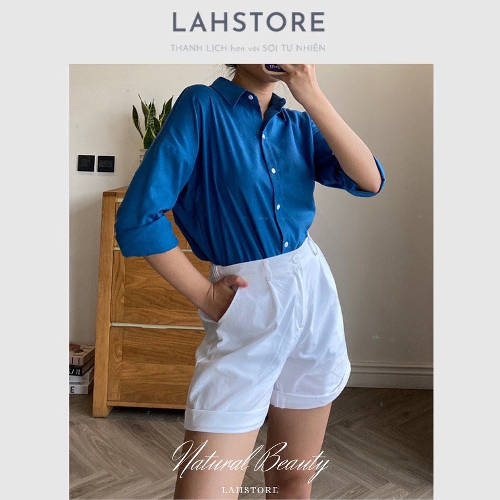 Áo sơ mi nữ SLINEN form rộng tay dài trễ vai vải linen thô basic