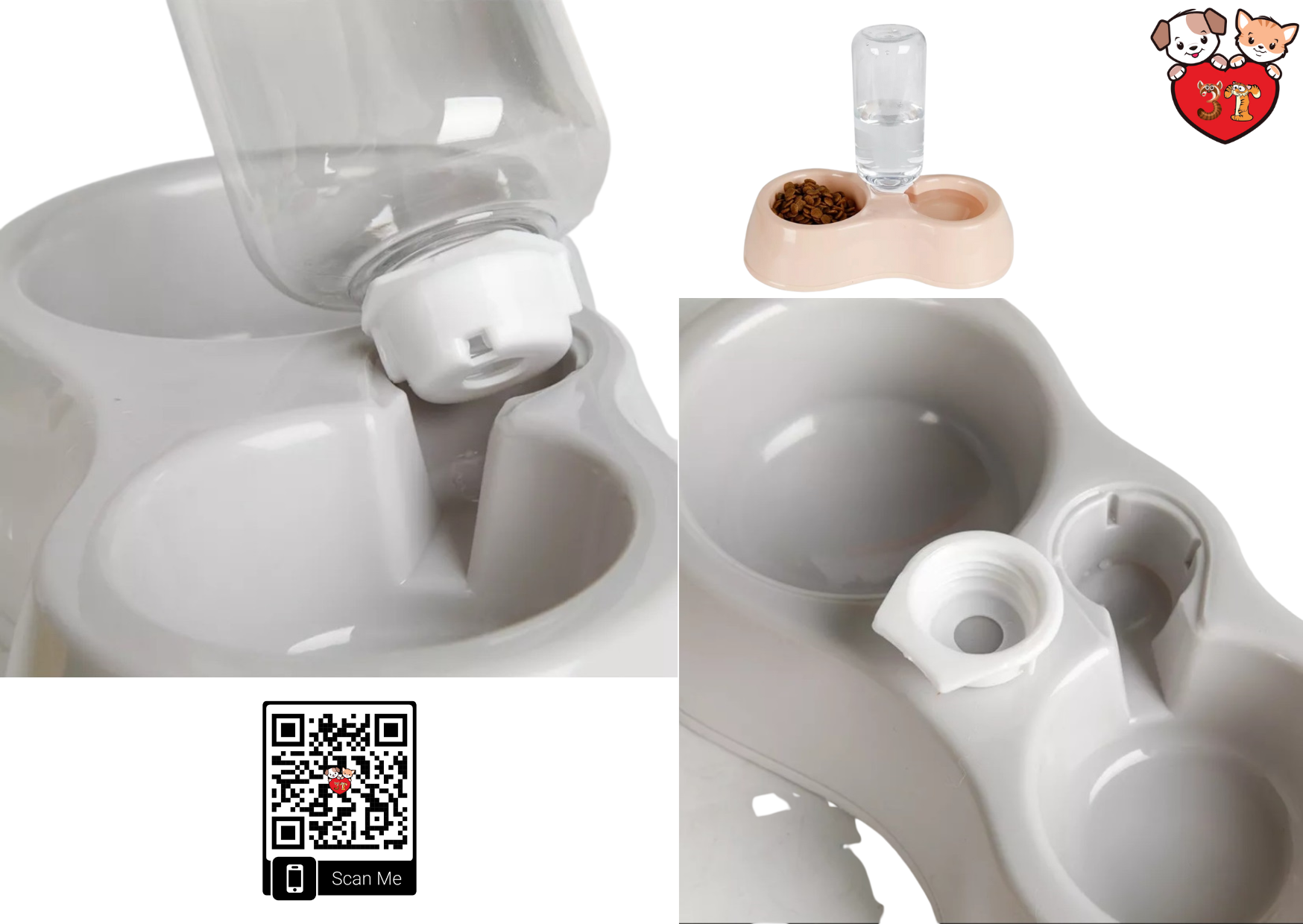 Bát ăn 2 ngăn có bình nước tự động dành cho chó mèo