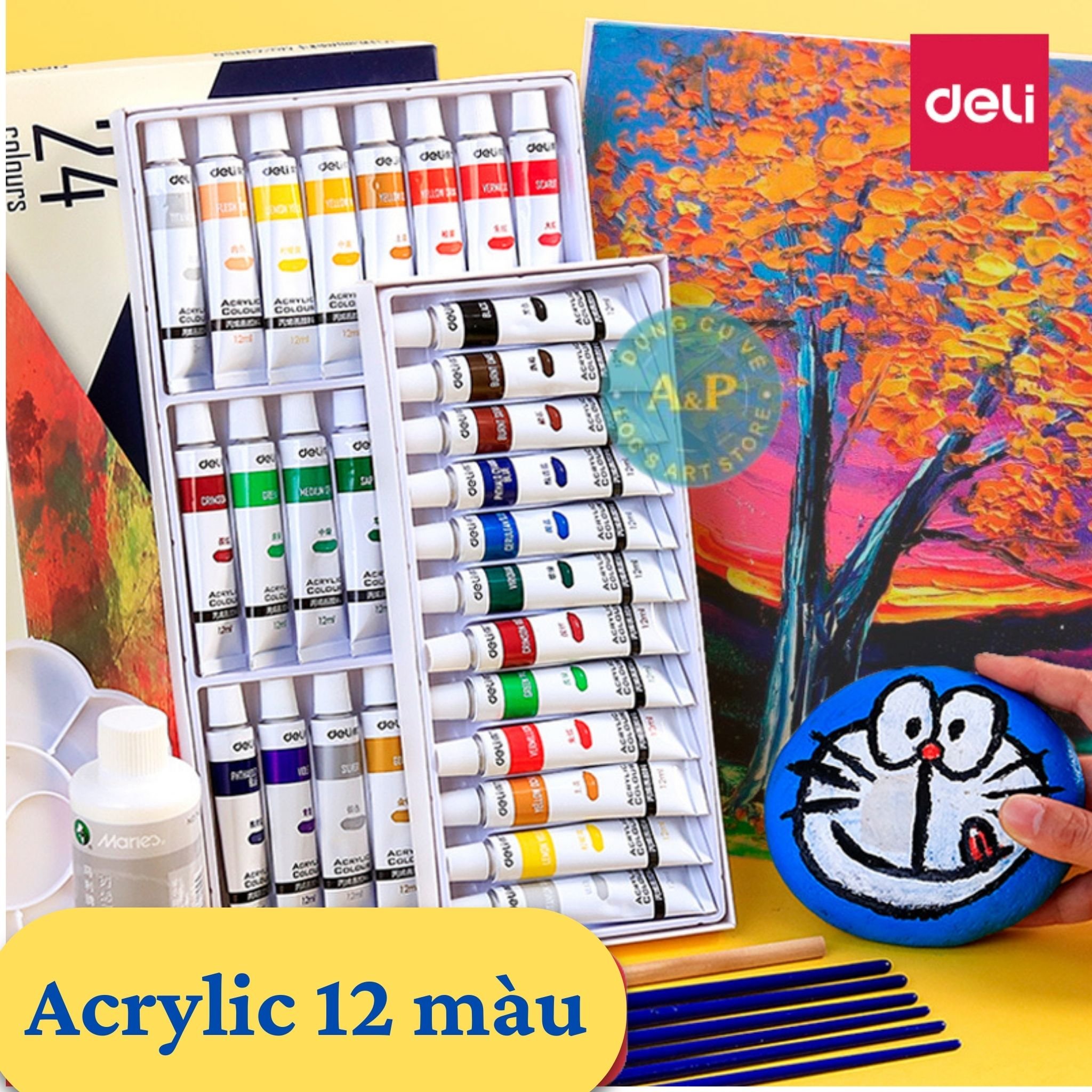 Bộ màu acrylic vẽ vải / áo / giày cao cấp deli dạng tuýp
