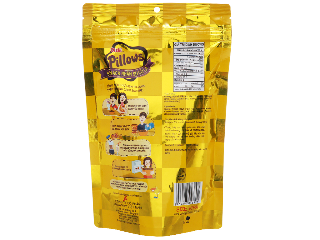 Snack sôcôla Oishi Pillows gói 100g